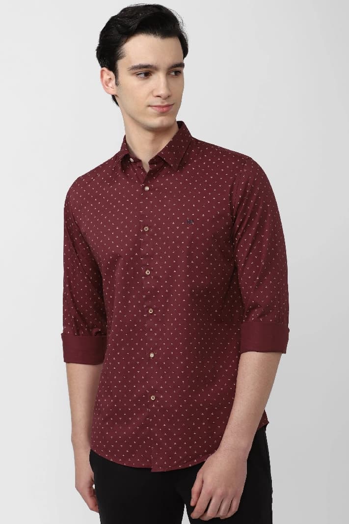 Men's Red Casual Printed Regular Fit Shirt