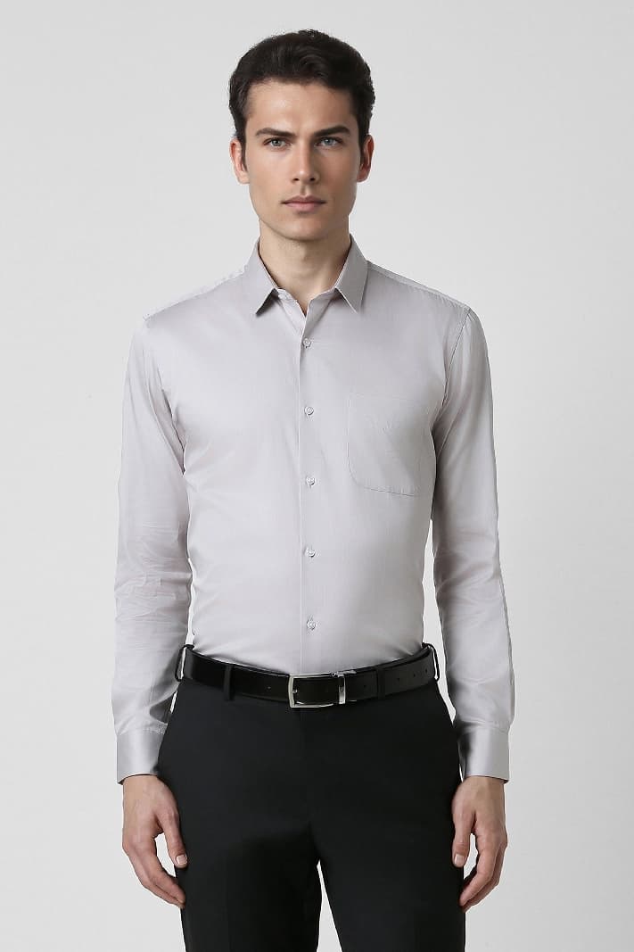 Men's Grey Formal Solid Regular Fit Cotton Shirt