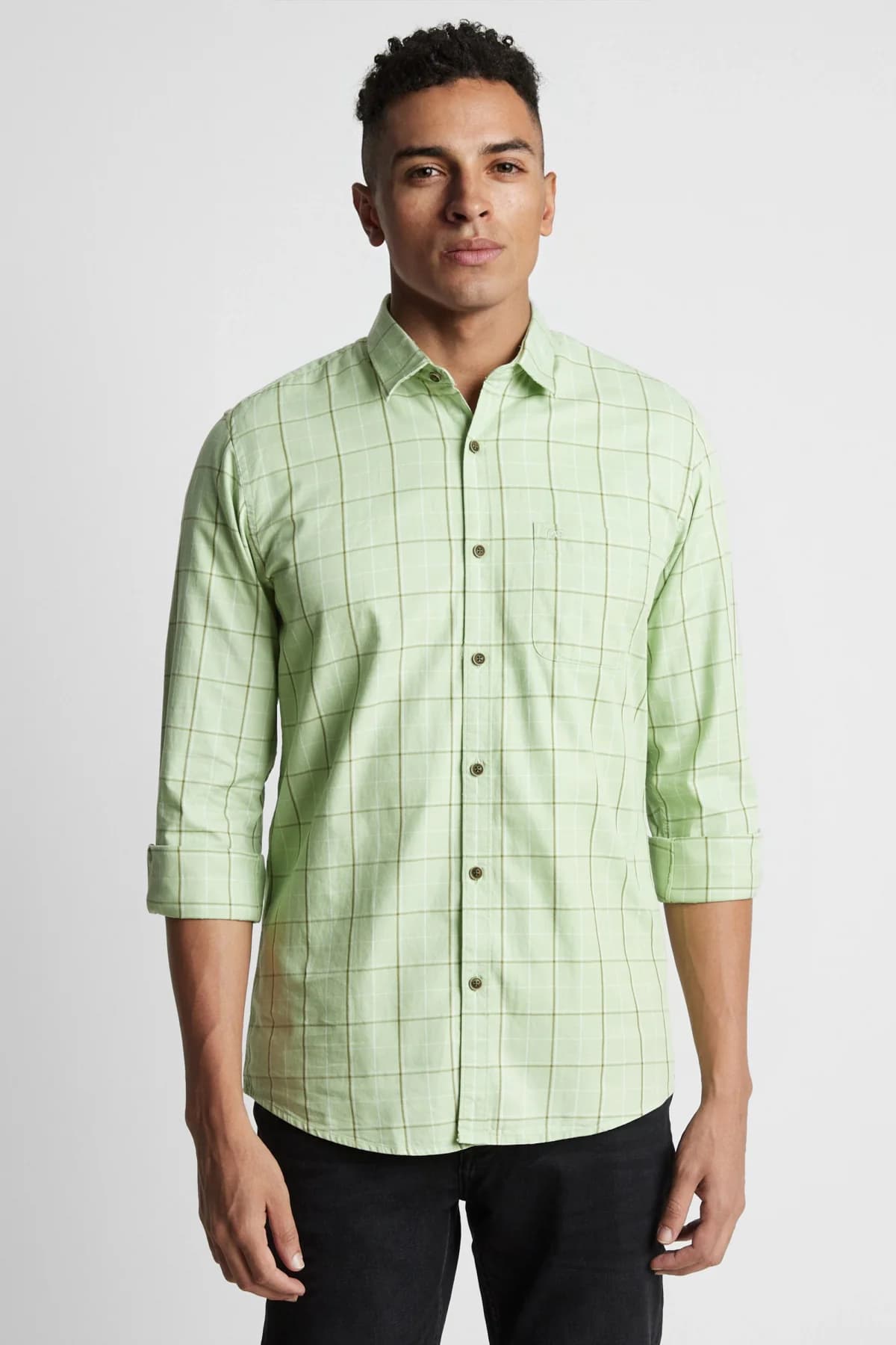 Men's Green Casual Checked Regular Fit Cotton Shirt