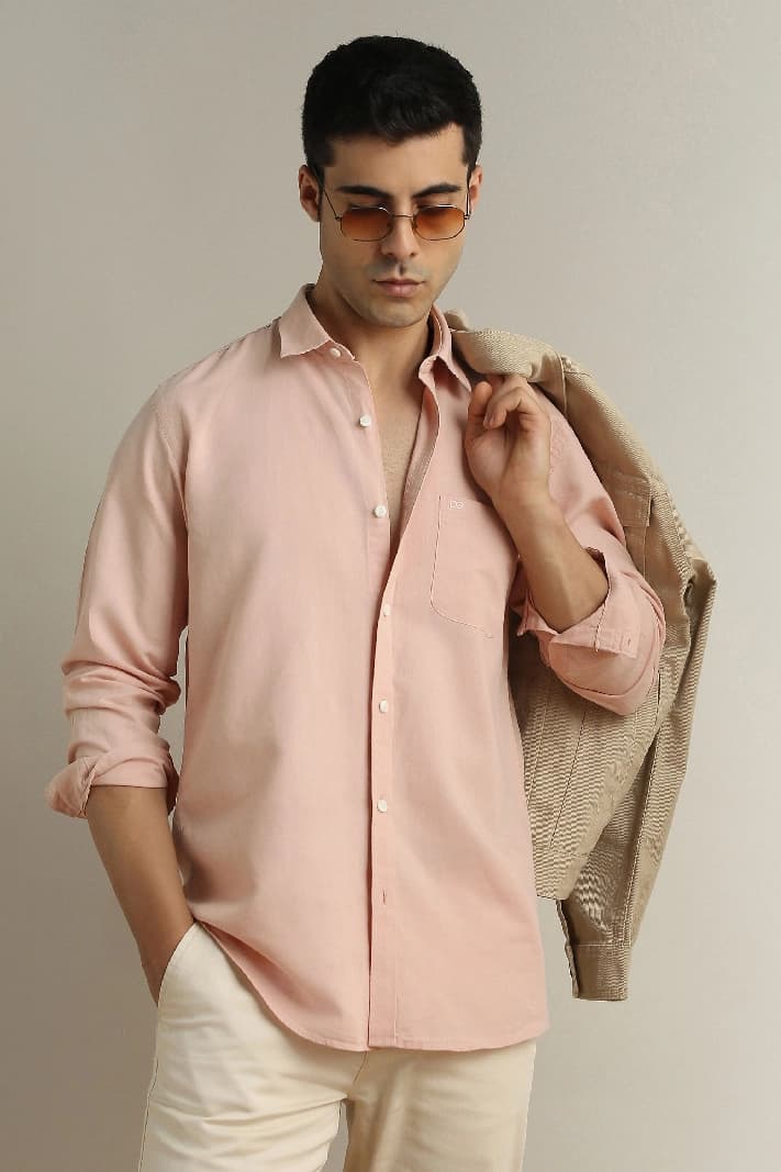 Men's Pink Casual Solid Regular Fit Shirt