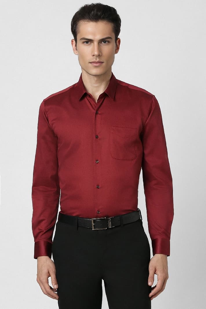Men's Red Formal Solid Regular Fit Shirt
