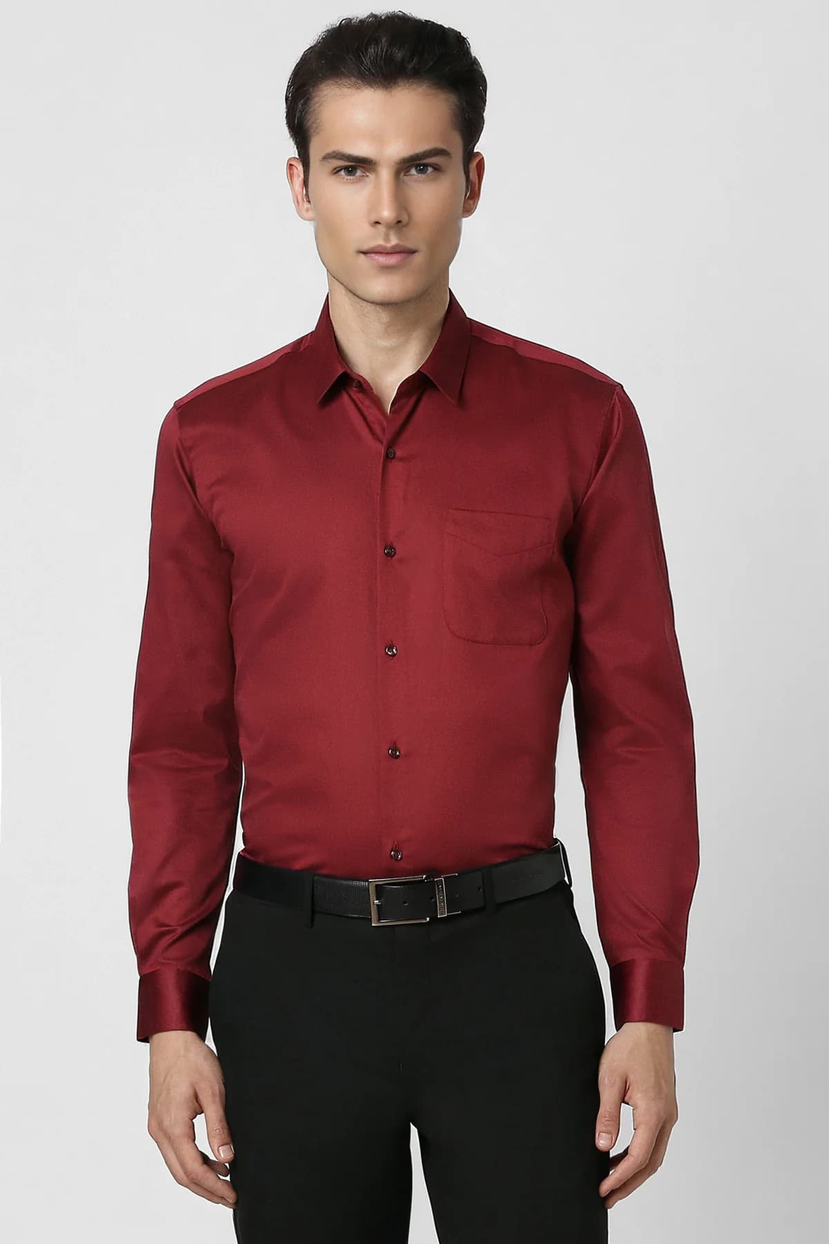 Men's Red Formal Solid Regular Fit Cotton Shirt