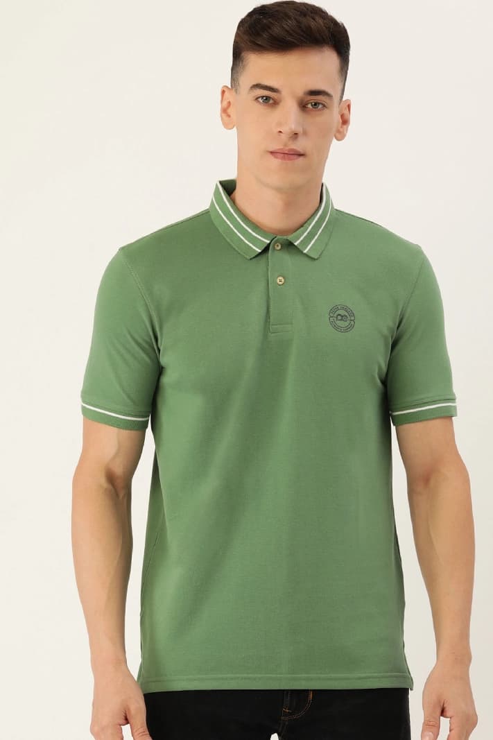 Men's Green Casual Solid Regular Fit Polo Tshirt