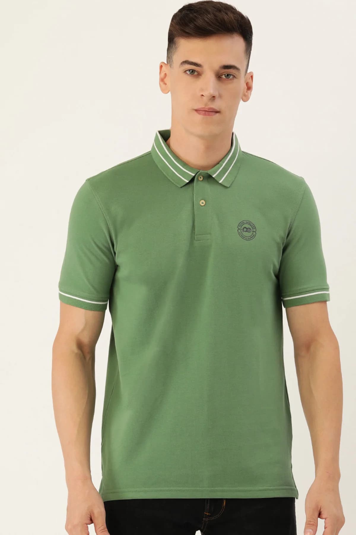 Men's Green Casual Solid Regular Fit Polo Tshirt