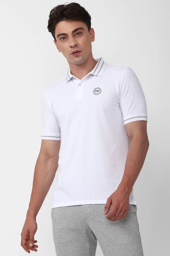 Men's White Casual Solid Regular Fit Polo Tshirt