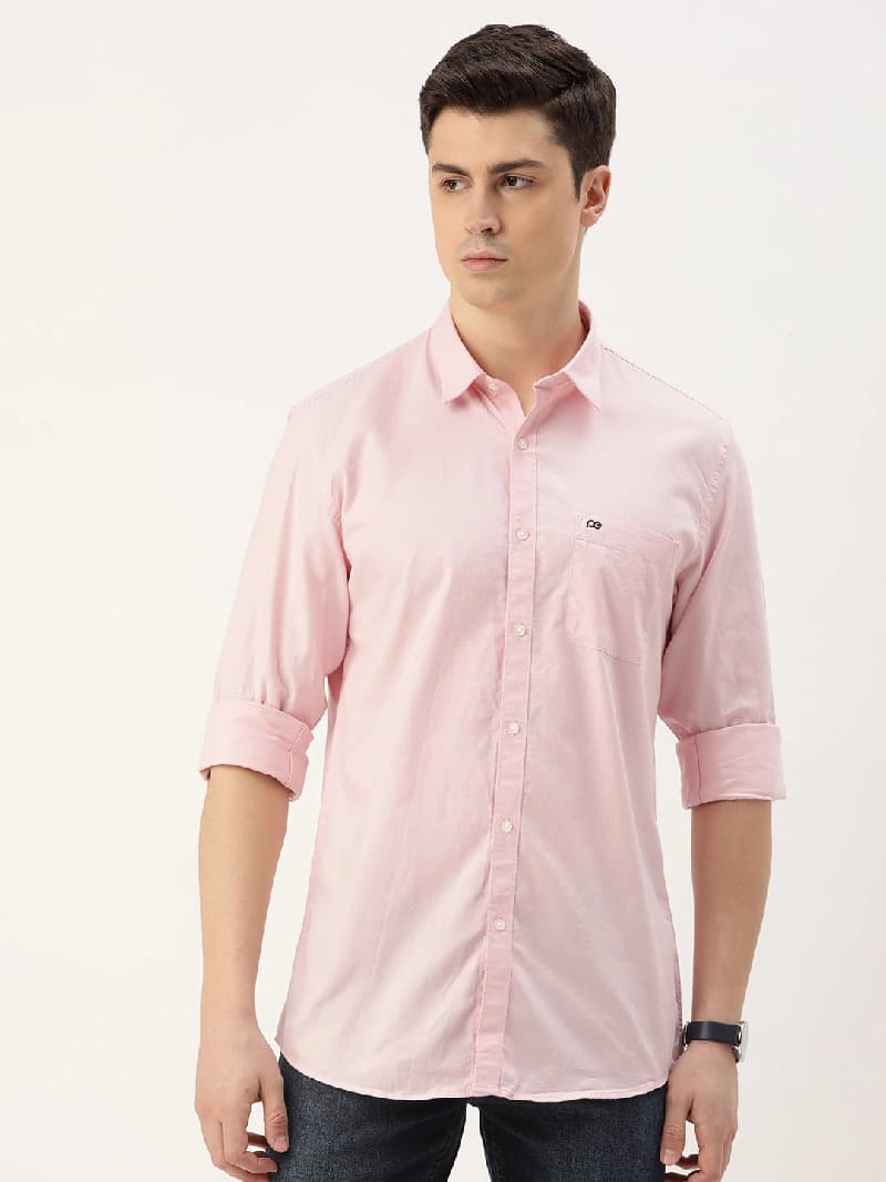 Men's Pink Casual Solid Regular Fit Shirt