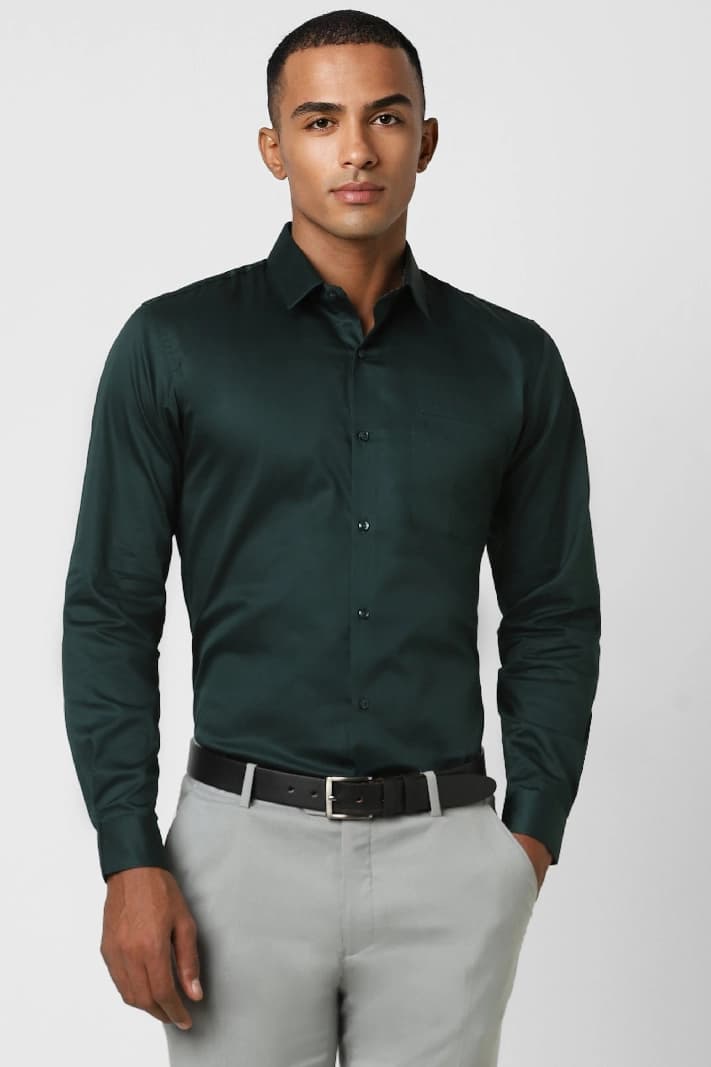 Men's Green Formal Solid Regular Fit Shirt