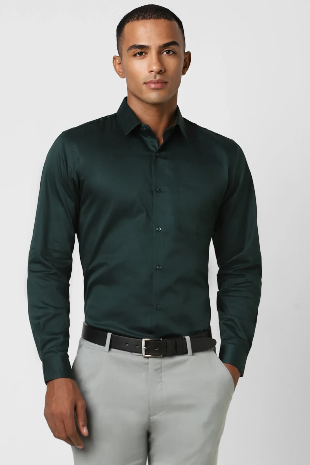Men's Green Formal Solid Regular Fit Cotton Shirt