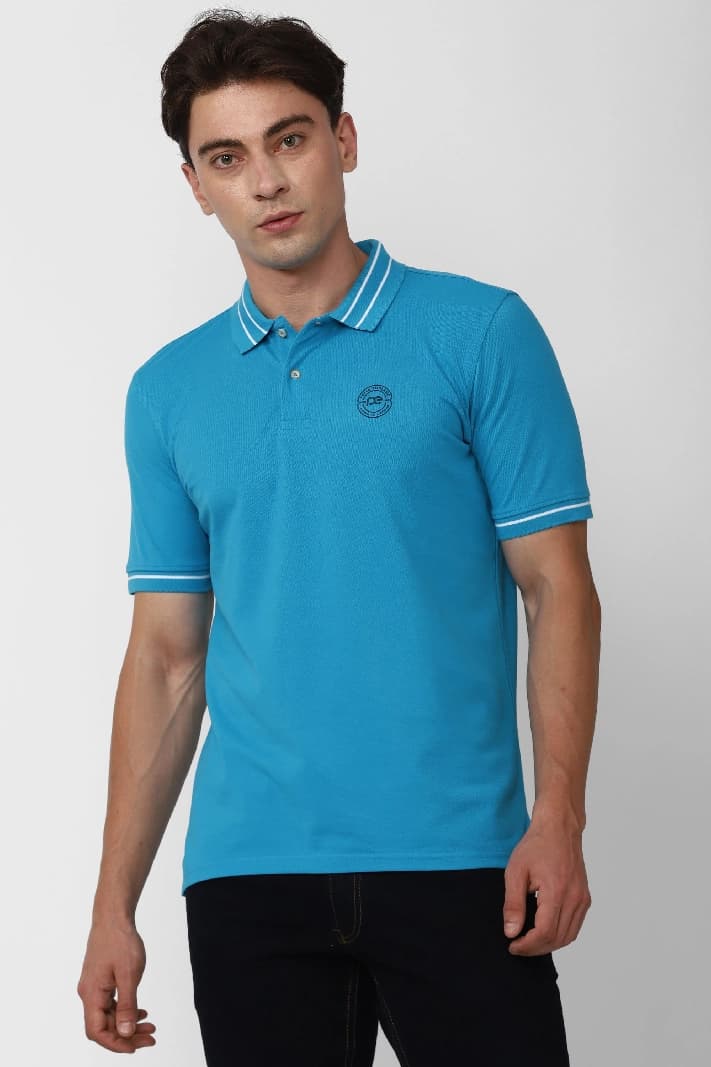 Men's Blue Casual Solid Regular Fit Polo Tshirt
