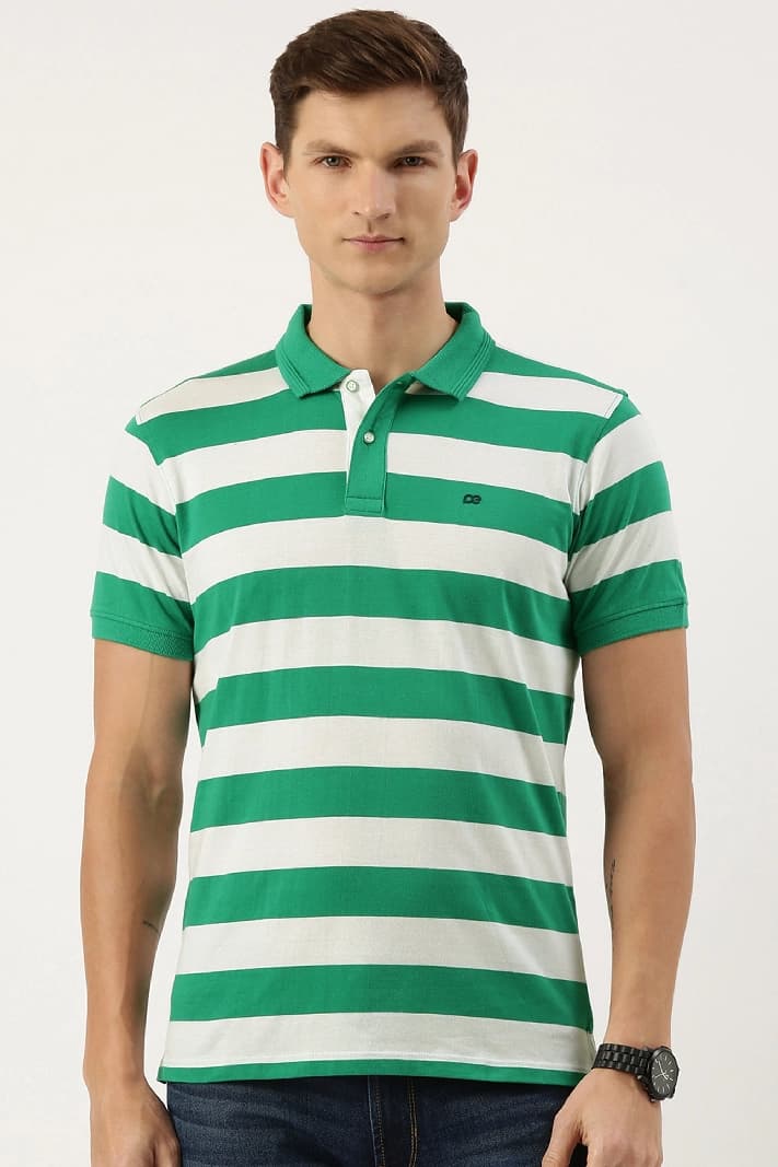 Men's Green Casual Solid Regular Fit Polo Tshirt