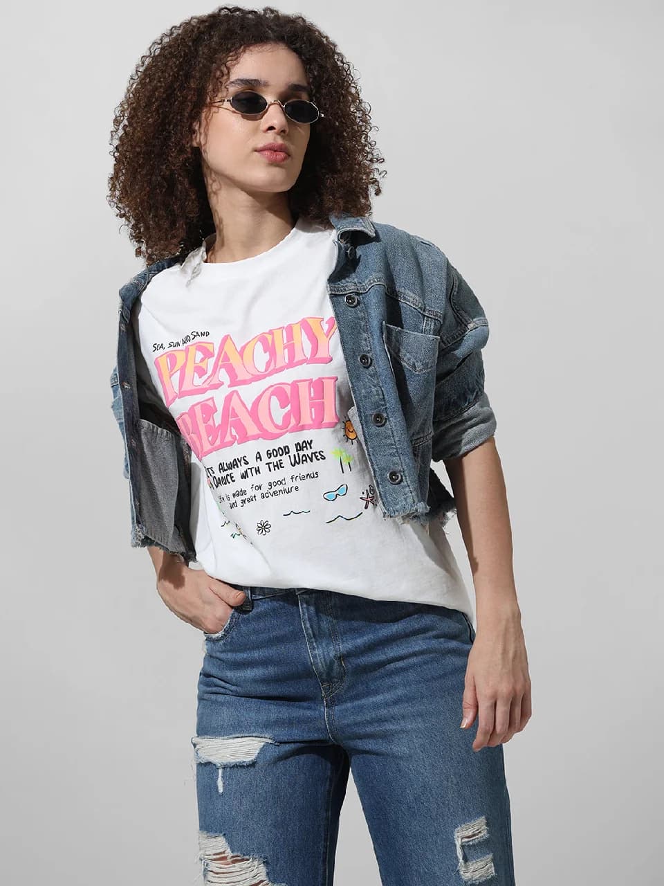 Women's White Casual Printed Tshirt