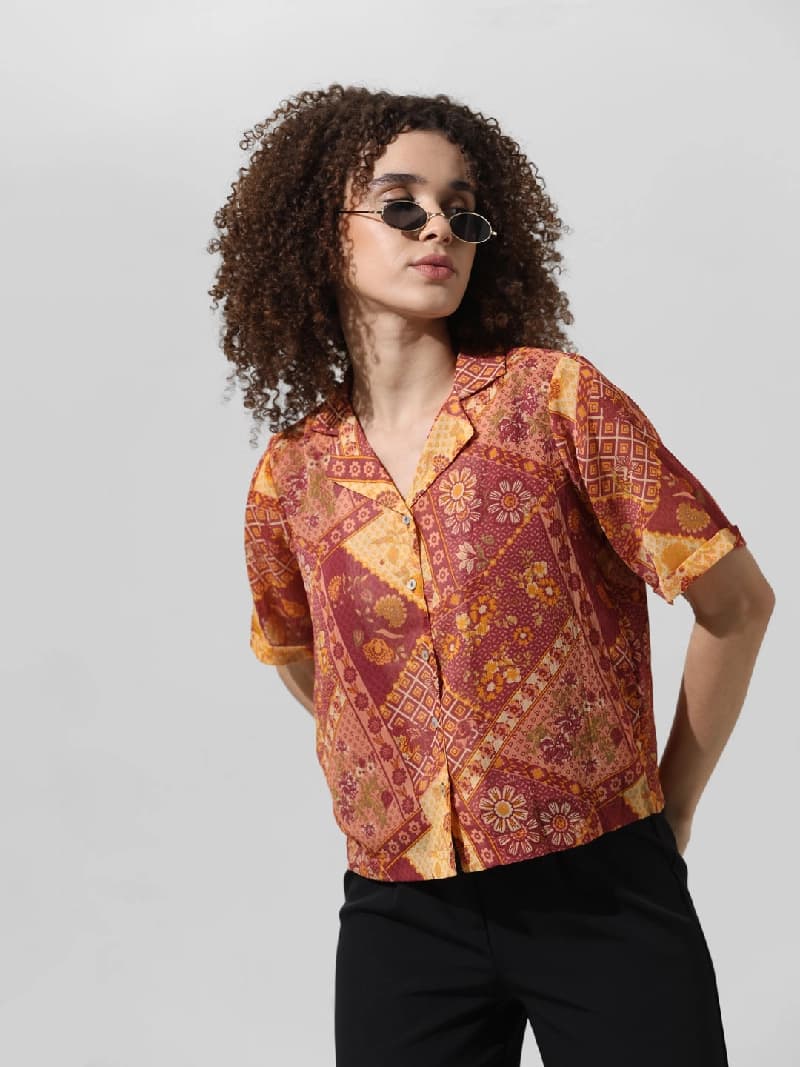 Women's Brown Casual Printed Shirt