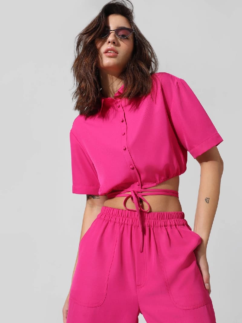 Women's Pink Casual Solid Shirt