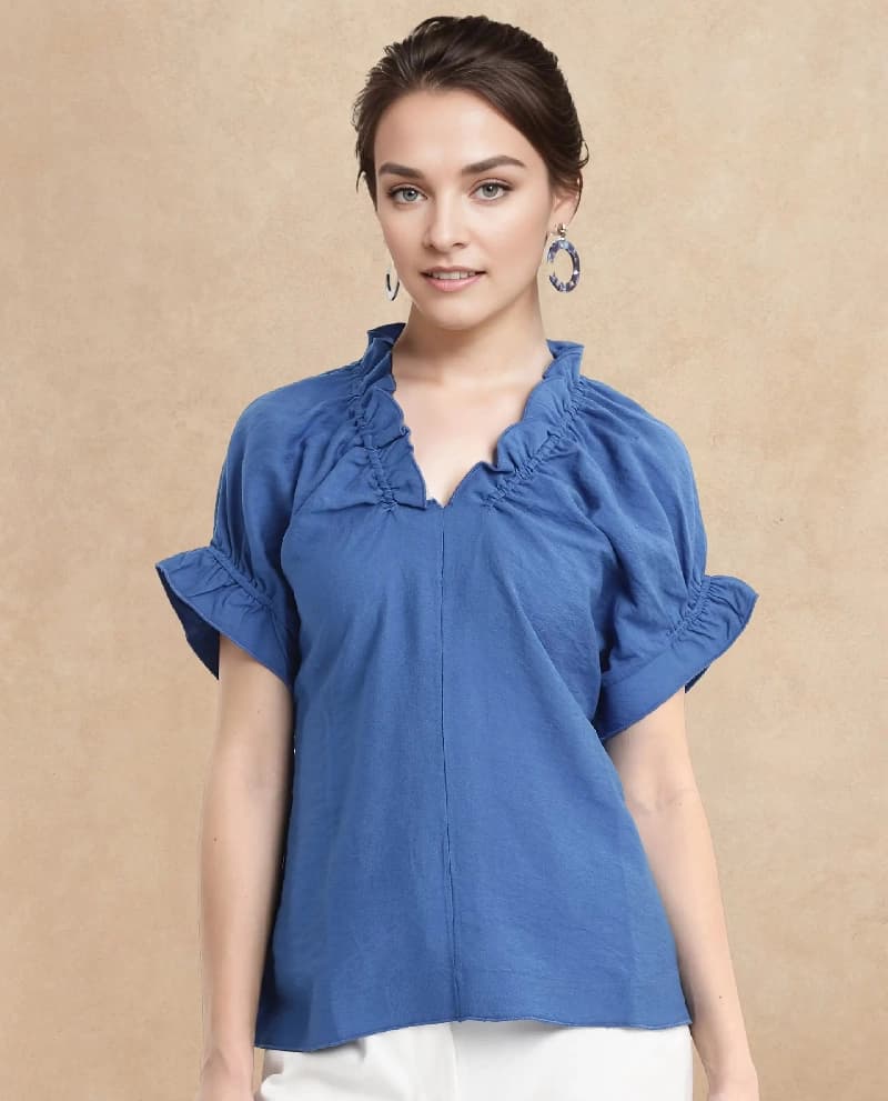 Women's Blue Casual Solid Regular Fit Top