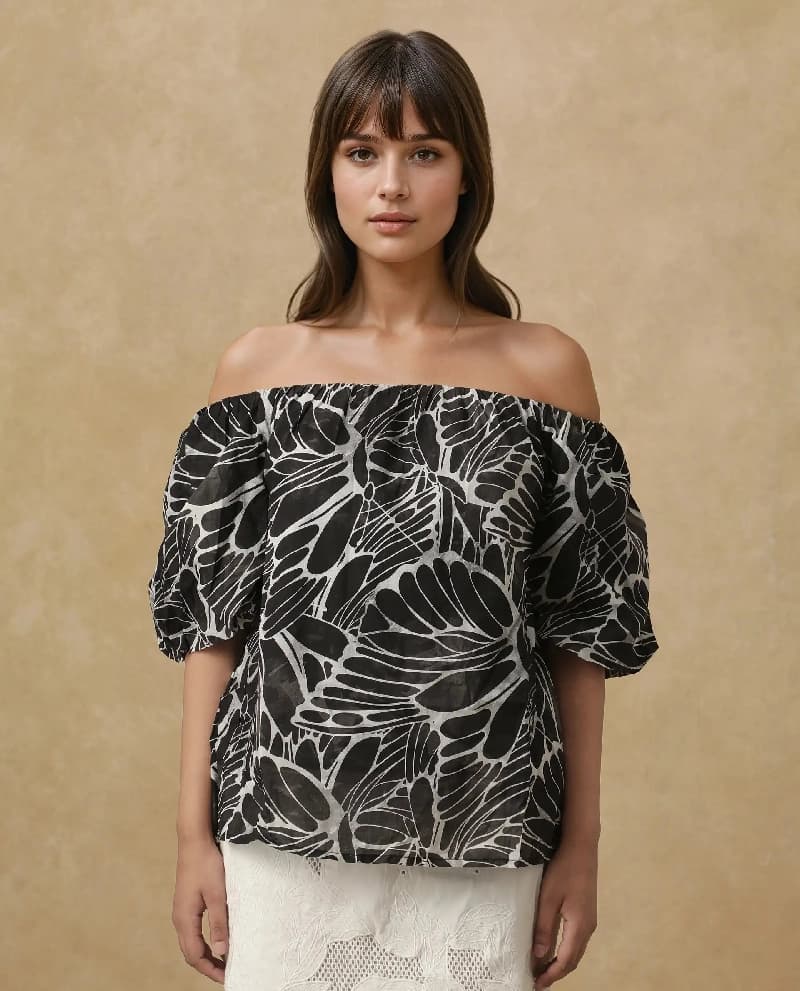 Women's Black Casual Printed Regular Fit Top