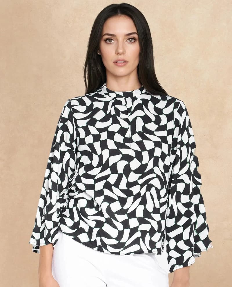 Women's Black Casual Printed Regular Fit Top