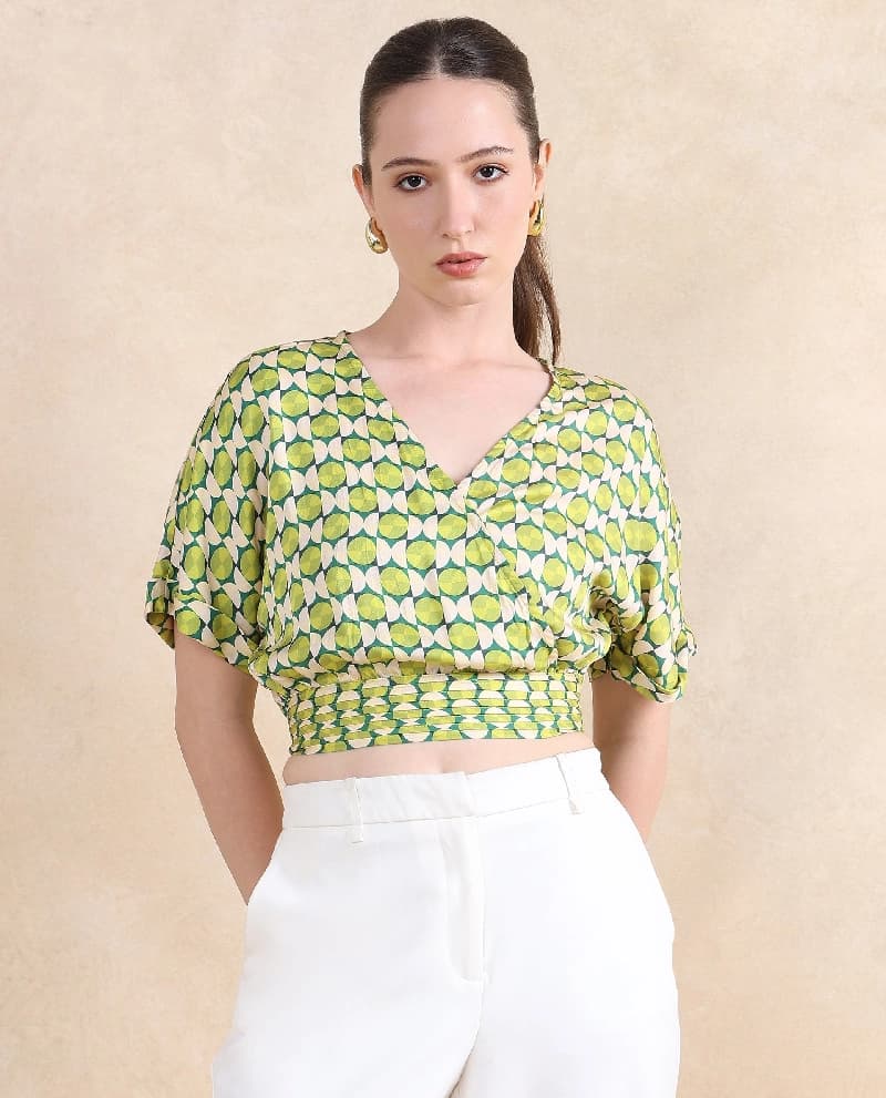 Women's Green Casual Printed Regular Fit Top