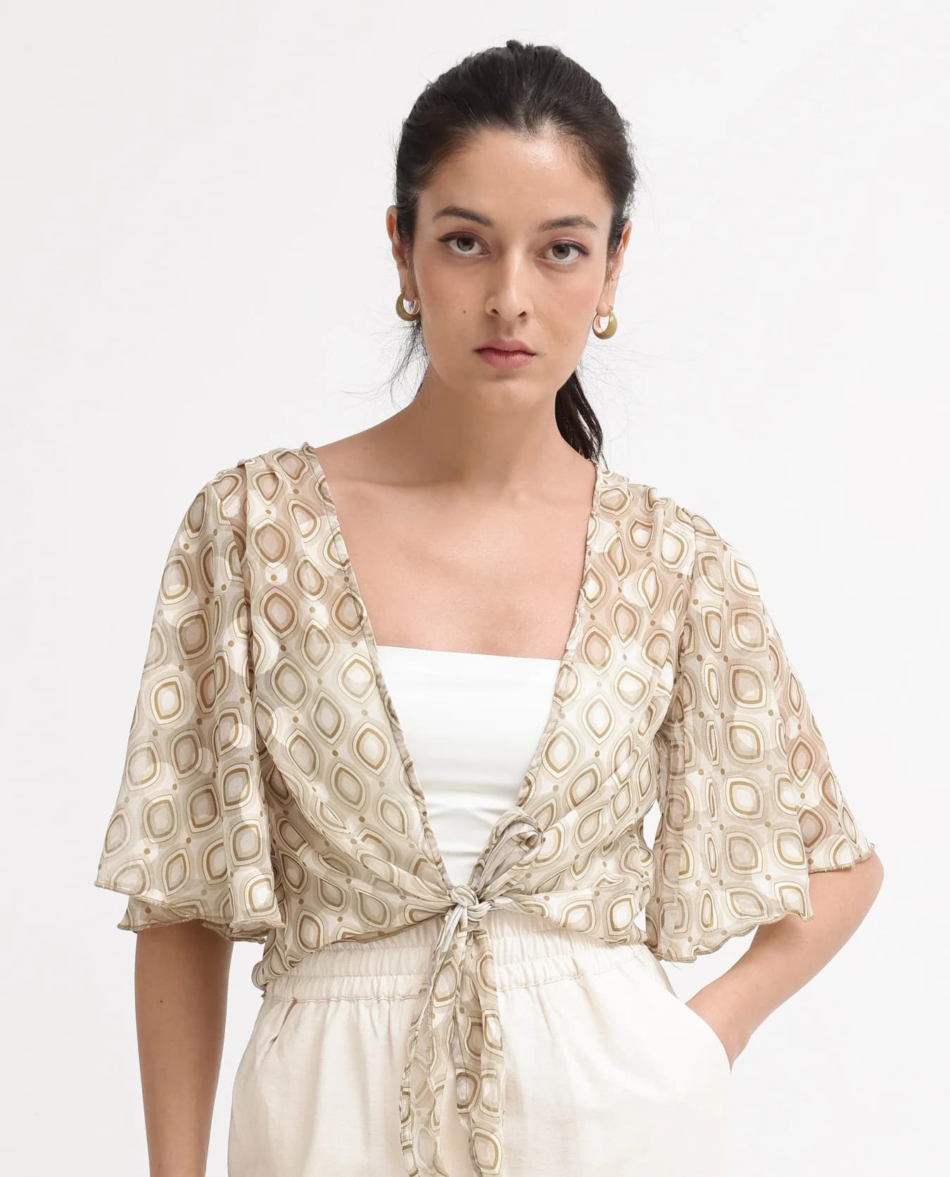 Women's Beige Casual Printed Regular Fit Top