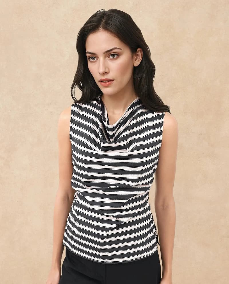 Women's Black Casual Striped Regular Fit Top