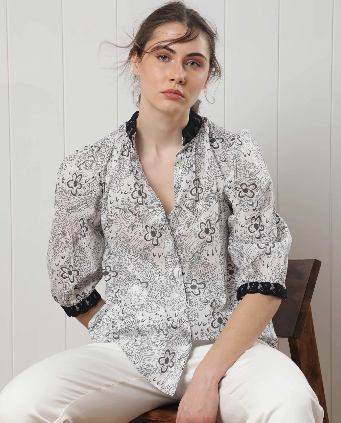 Women's White Casual Printed Regular Fit Top