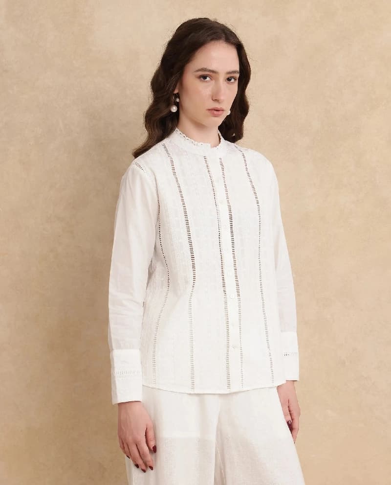 Women's White Casual Solid Regular Fit Top