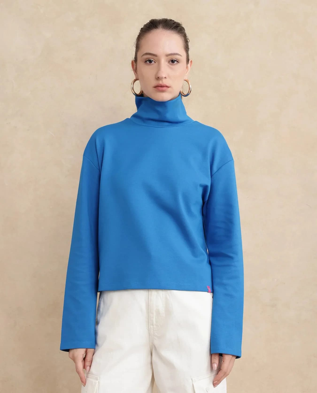 Women's Blue Casual Solid Slim Fit Top