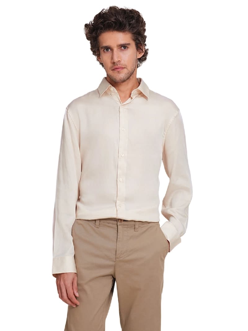 Men's Beige Casual Regular Fit Solid Full Sleeves Shirt