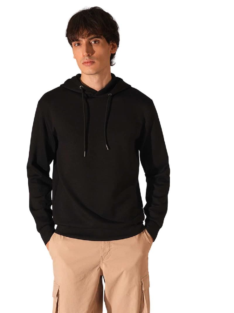 Men's Black Casual Regular Fit Solid Full Sleeves Hoodie