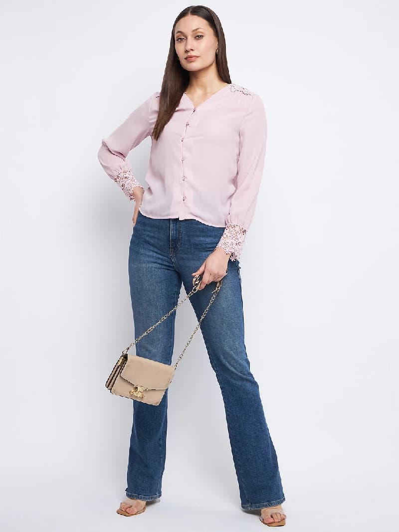Women's Pink Casual Solid Regular Fit Shirt