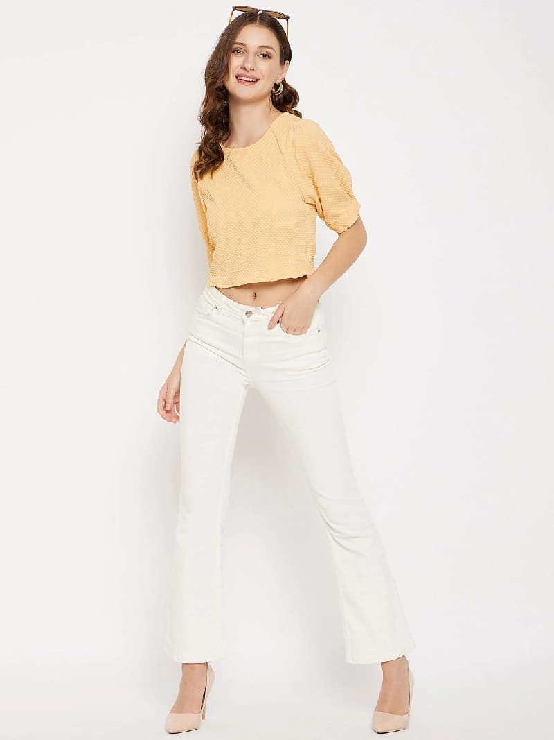 Women's Yellow Casual Solid Regular Fit Top
