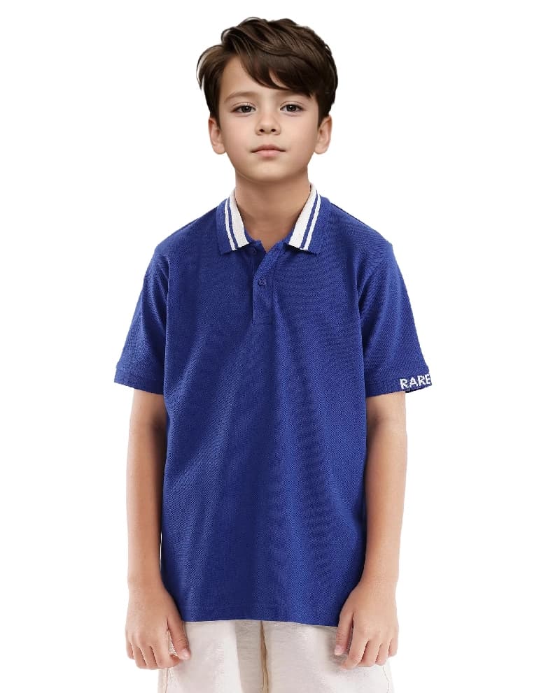 Boys Blue Casual Regular Fit Solid Half Sleeves Polo Tshirt