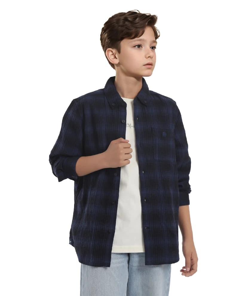 Boys Blue Casual Regular Fit Checked Full Sleeves Shirt