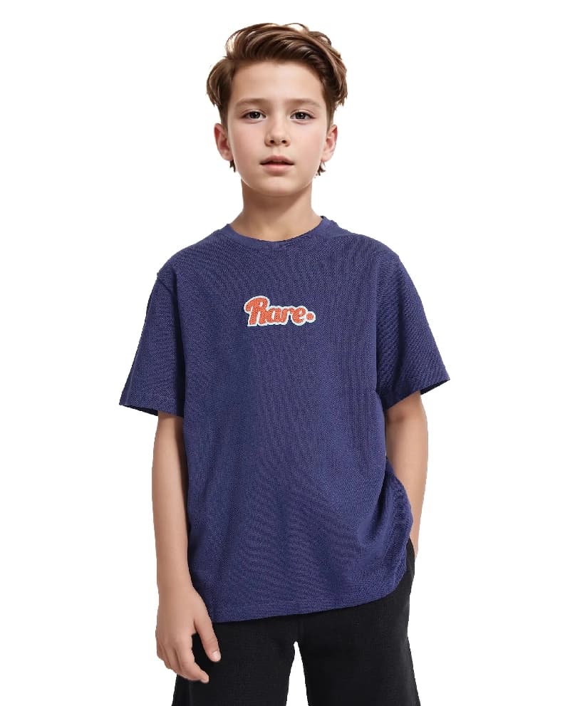 Boys Navy Casual Oversized Fit Printed Half Sleeves Tshirt