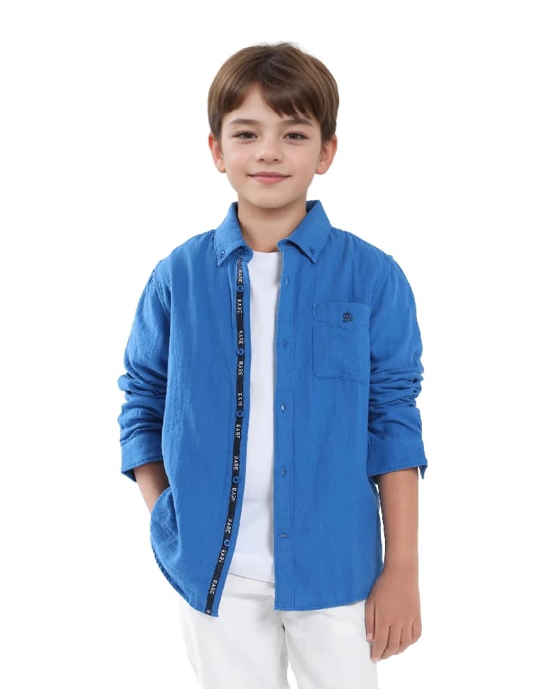 Boys Blue Casual Regular Fit Solid Full Sleeves Shirt