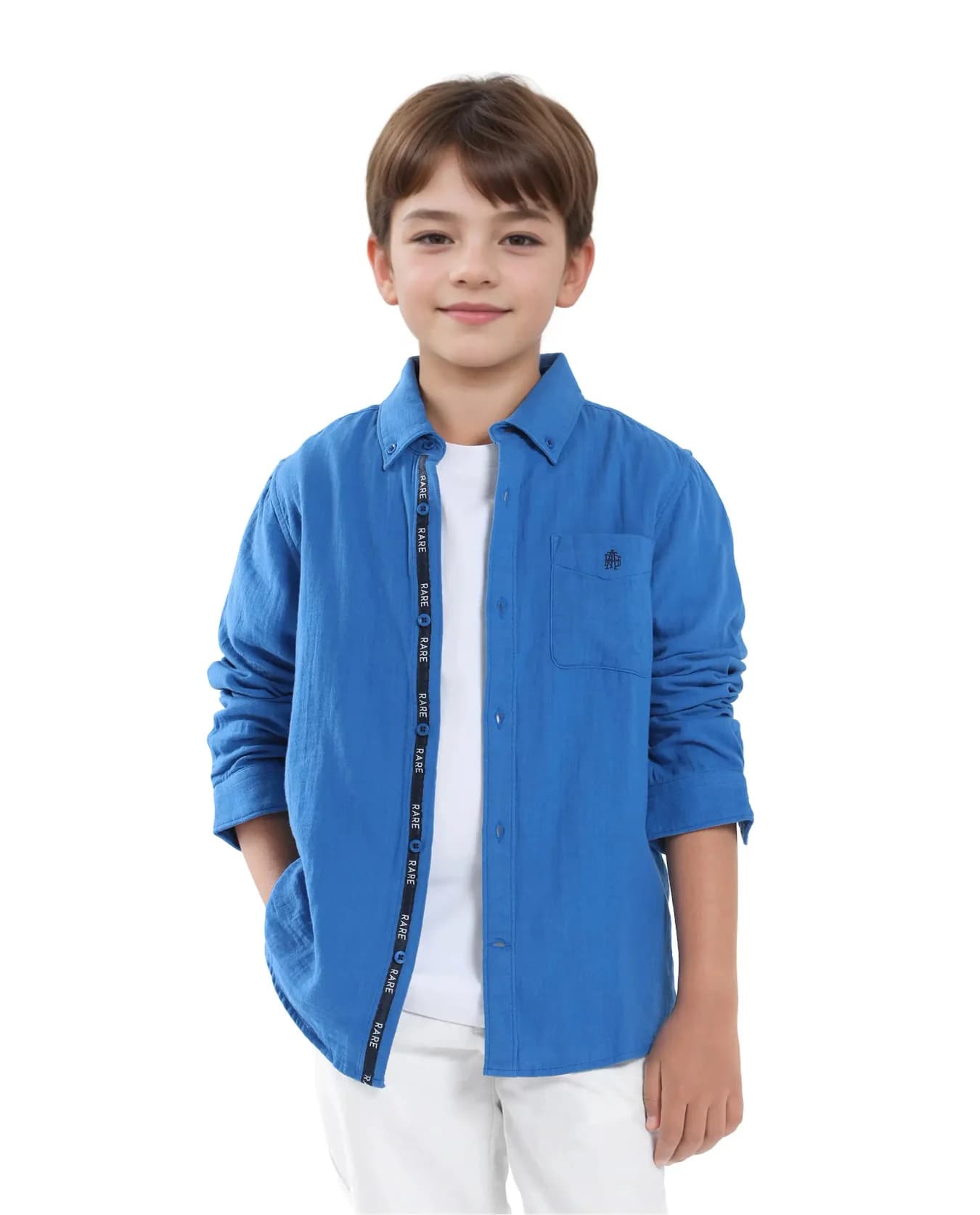 Boys Blue Casual Regular Fit Solid Full Sleeves Shirt