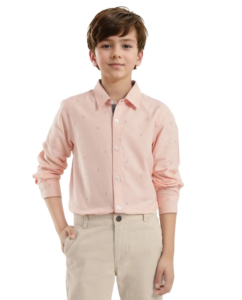 Boys Orange Casual Regular Fit Printed Full Sleeves Shirt