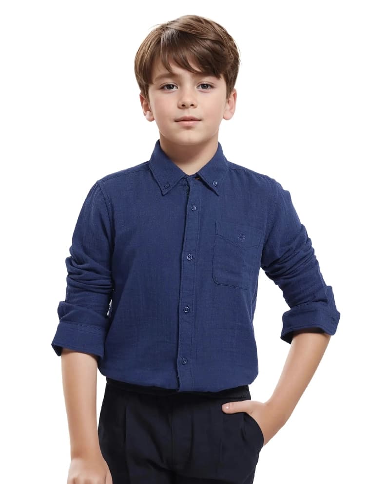 Boys Navy Formal Regular Fit Solid Full Sleeves Shirt