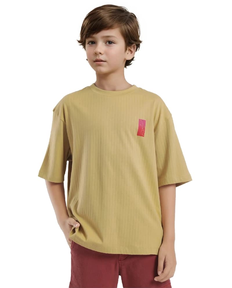 Boys Yellow Casual Oversized Fit Printed Half Sleeves Tshirt