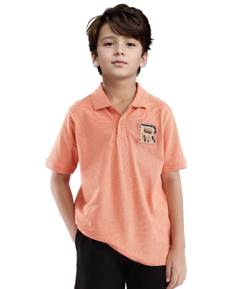 Boys Orange Casual Regular Fit Printed Half Sleeves Tshirt