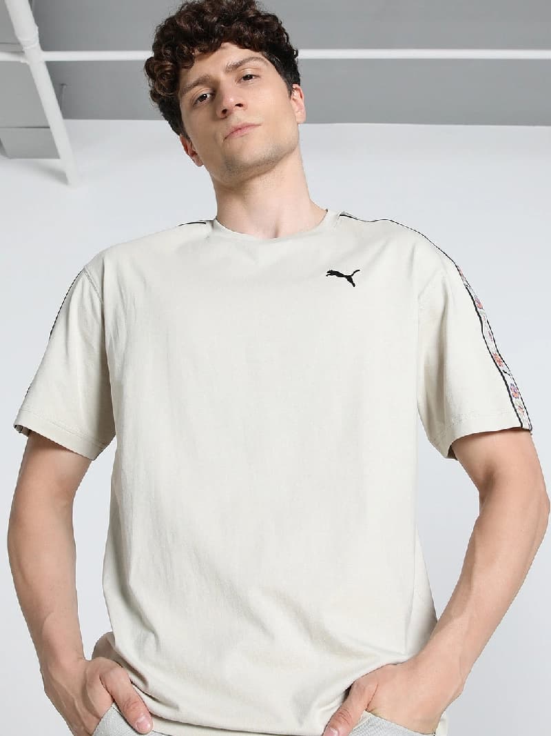 Men's Beige Casual Regular Fit Tshirt