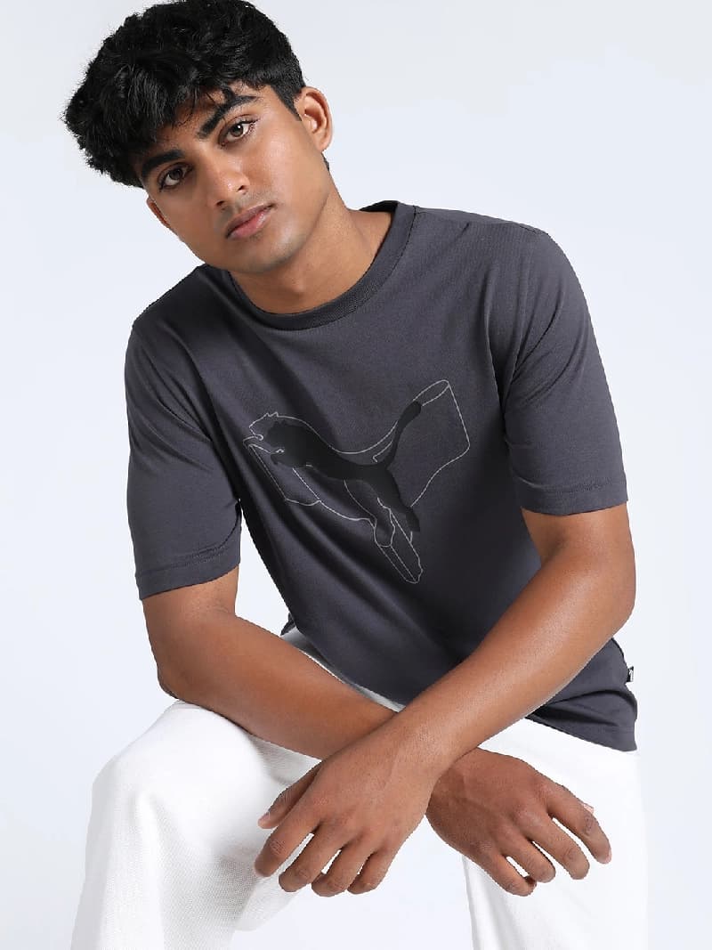 Men's Grey Casual Regular Fit Tshirt