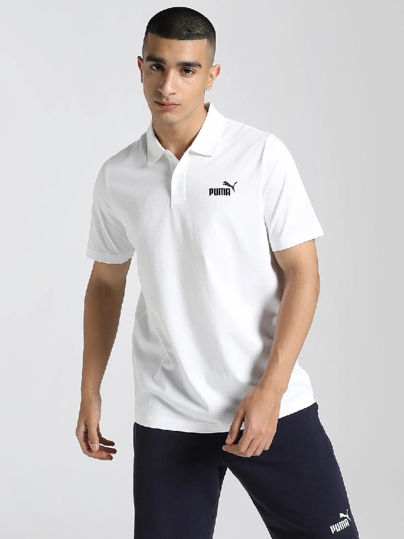 Men's White Casual Regular Fit Polo Tshirt