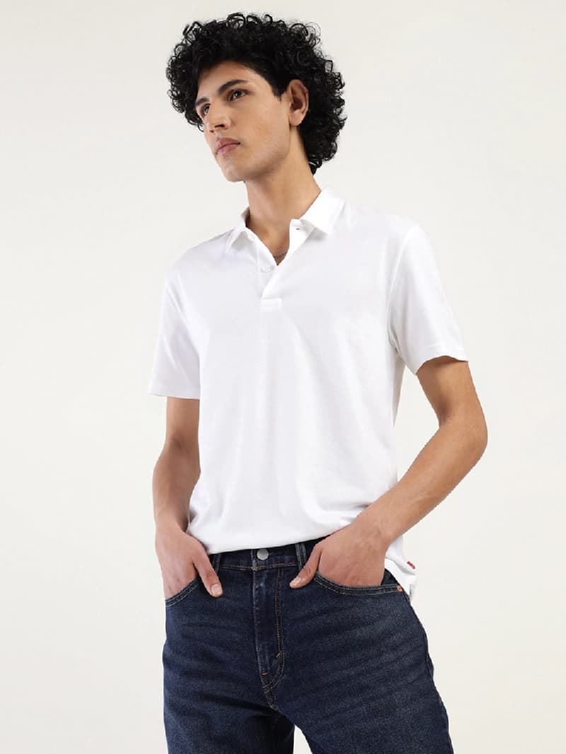 Men's White Casual Solid Regular Fit Polo Tshirt