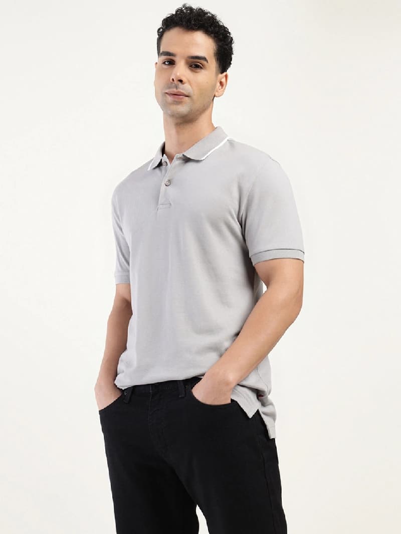 Men's Grey Casual Solid Regular Fit Polo Tshirt