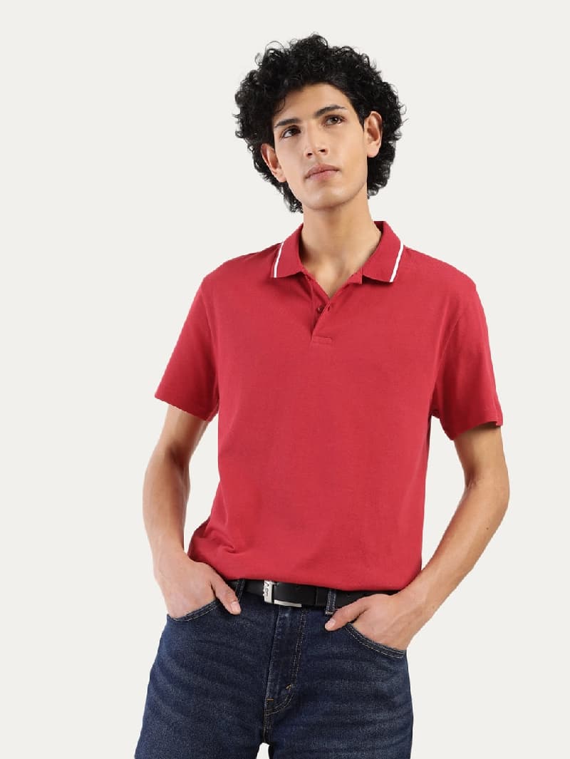 Men's Red Casual Solid Regular Fit Polo Tshirt