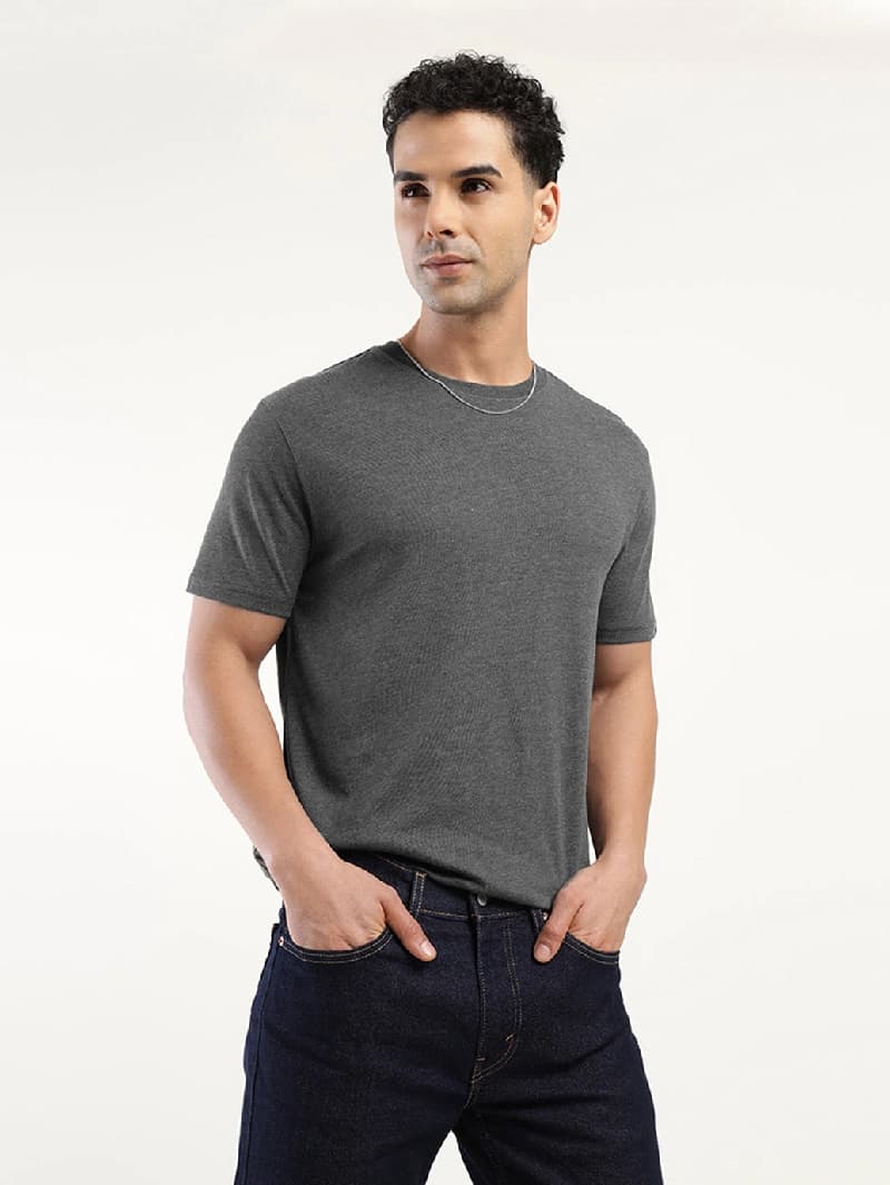 Men's Grey Casual Solid Regular Fit Tshirt