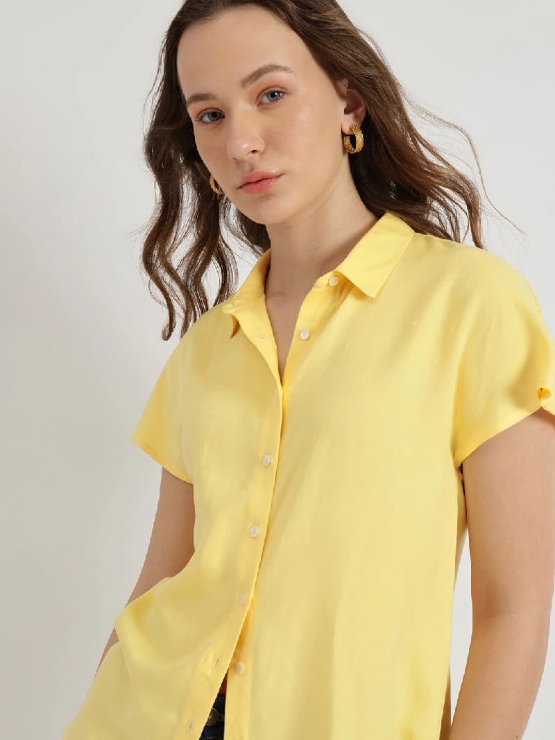 Women's Yellow Casual Solid Shirt