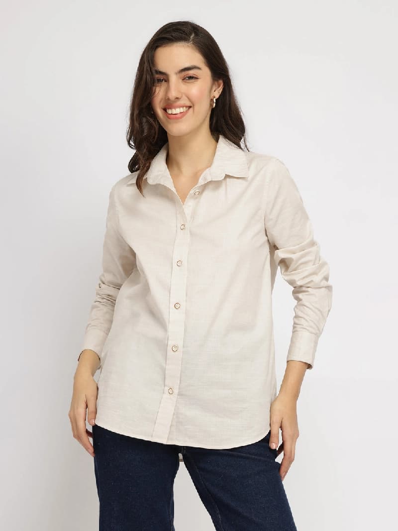 Women's White Casual Solid Shirt