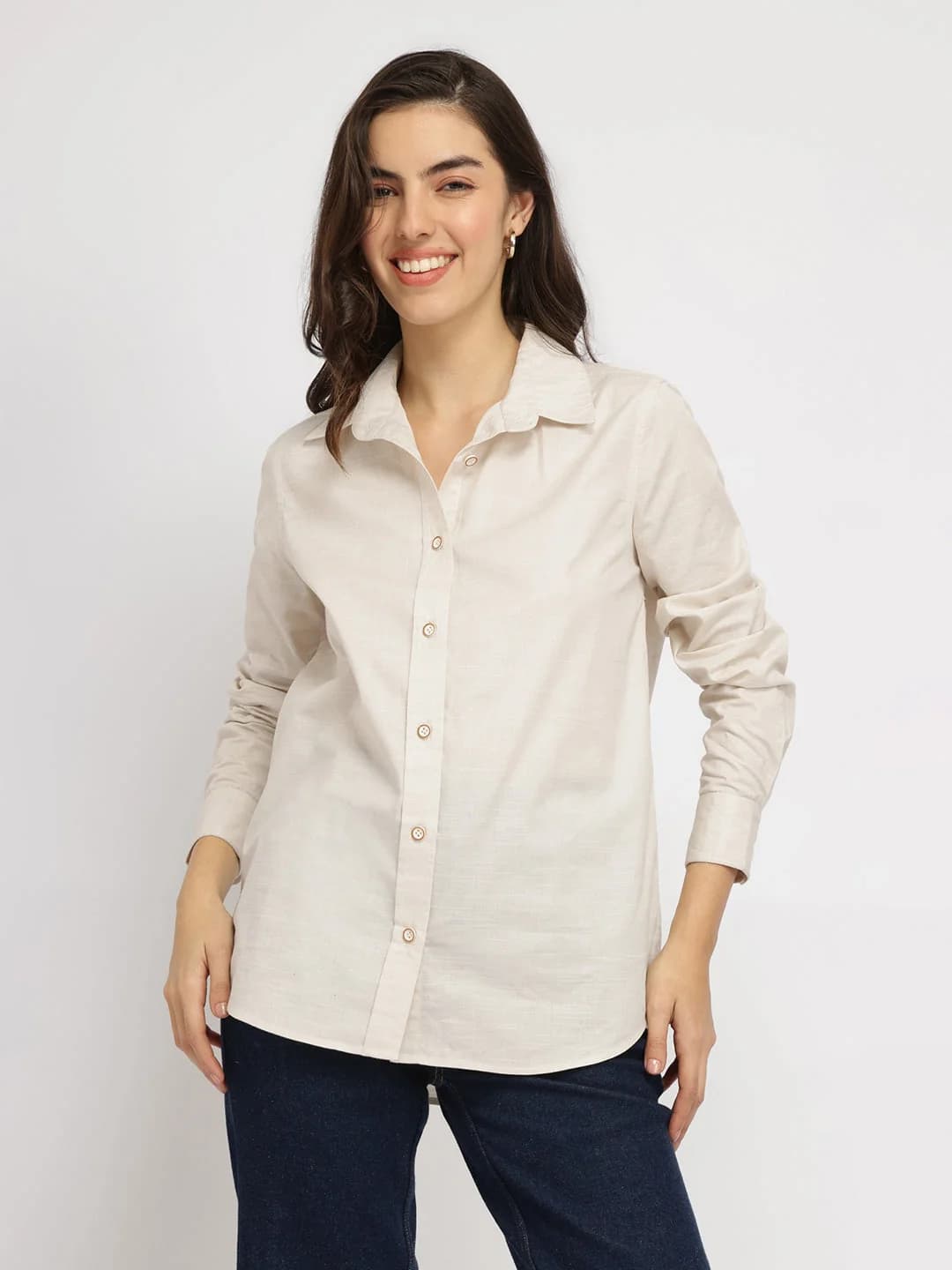 Women's White Casual Solid Shirt