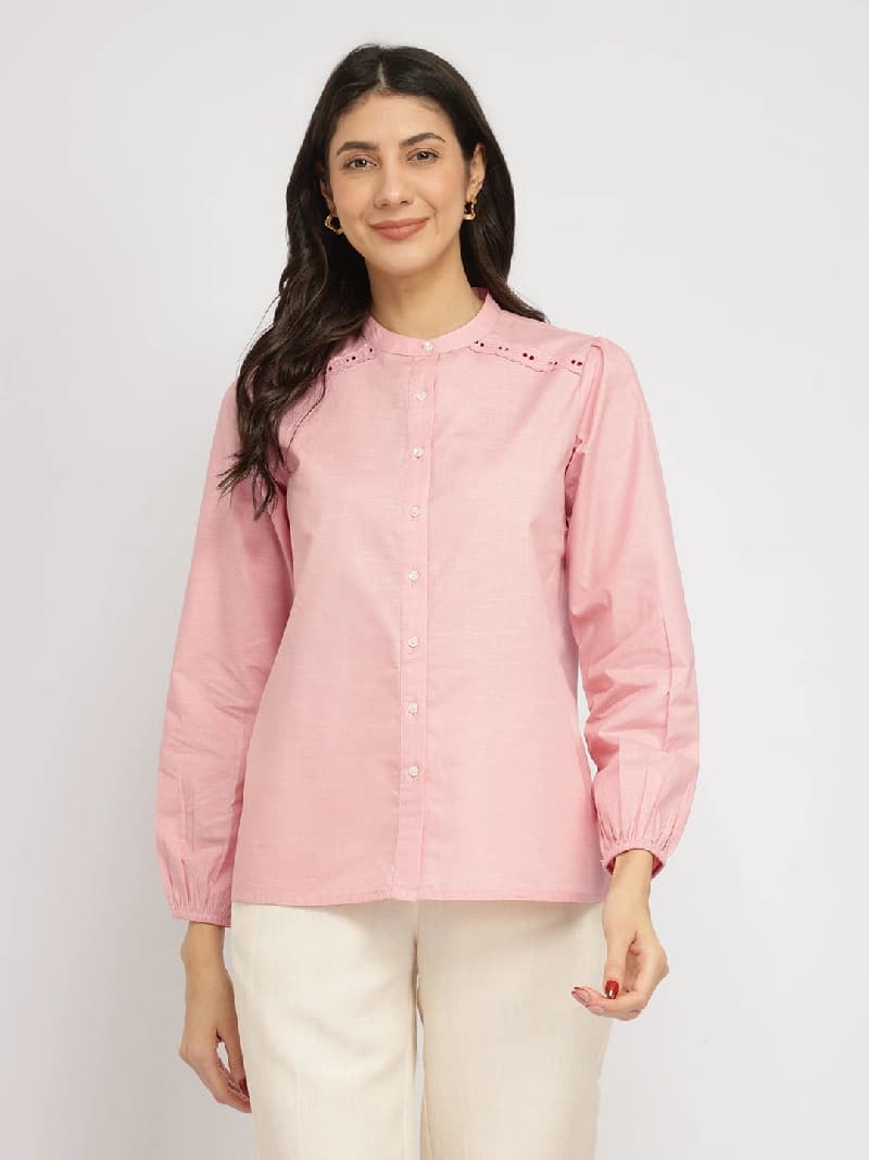 Women's Pink Casual Solid Top